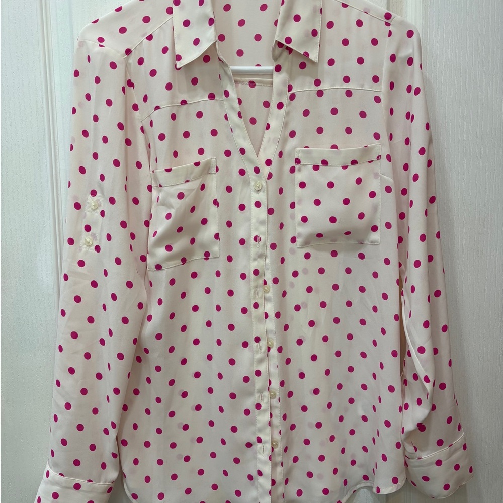 Express Cream Blouse with Pink Polka Dots